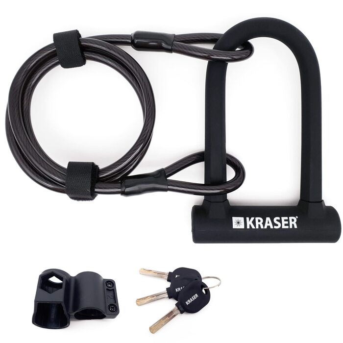 Замок для велосипеда KRASER KR65145B: U-lock + сталевий трос 120см + кріплення. Висока безпека