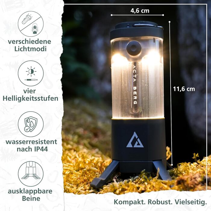 Ліхтар кемпінговий LED Acta Berg 450 люмен, акумуляторний з Power Bank (4000 mAh), до 150 год, IP44, оливково-сірий