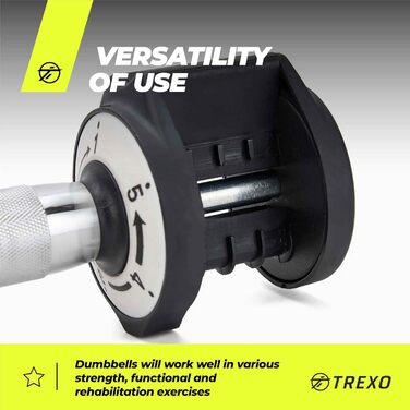 Набір гантелей TREXO MULTICOLOR 2x5 кг з регулюванням, сталь, з антиковзним покриттям, для дому та фітнесу