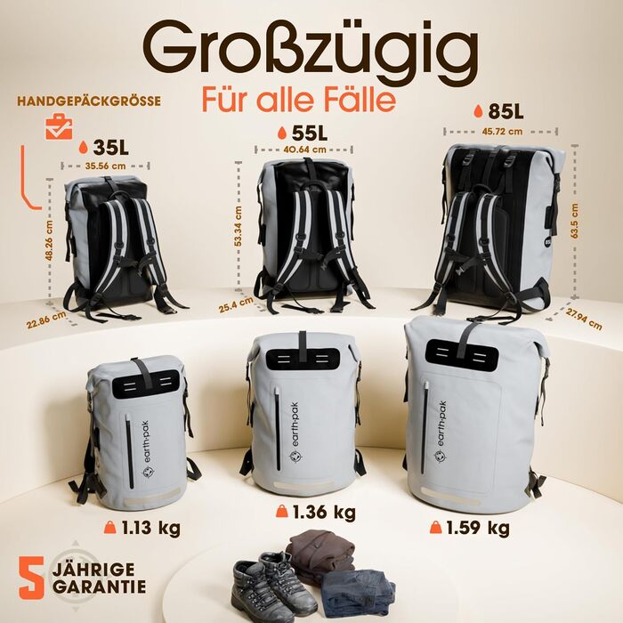 Водонепроникний рюкзак Earth Pak 35/55 л з герметичним Rolltop-закриттям, кишенею на блискавці та чохлом для телефону IPX8
