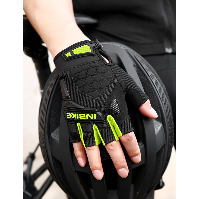 Велосипедні рукавички Inbike напівпальцеві літні, дихаючі з TPR накладками на пальці та Eva Pad, нековзкі, MTB рукавички для чоловіків та жінок MH020 L, чорний/зелений