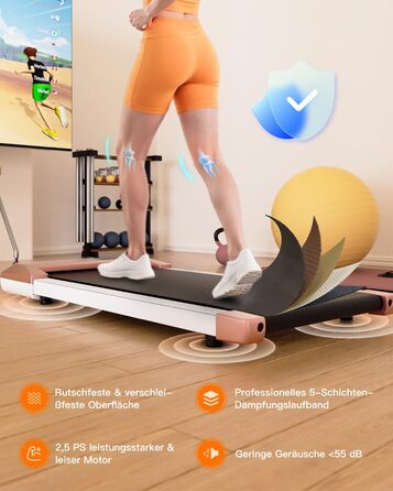 Walking Pad Lacuffy 2.5 HP: біговий доріжки для дому зі столом та Smart App, до 136 кг (Золотий, 80 см)