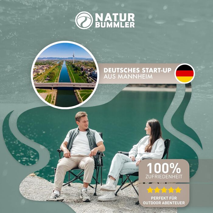 Складний туристичний стілець NaturBummler Cloud Sit+ сірий-чорний: для кемпінгу, риболовлі, відпочинку на природі. Макс. вага: 150 кг