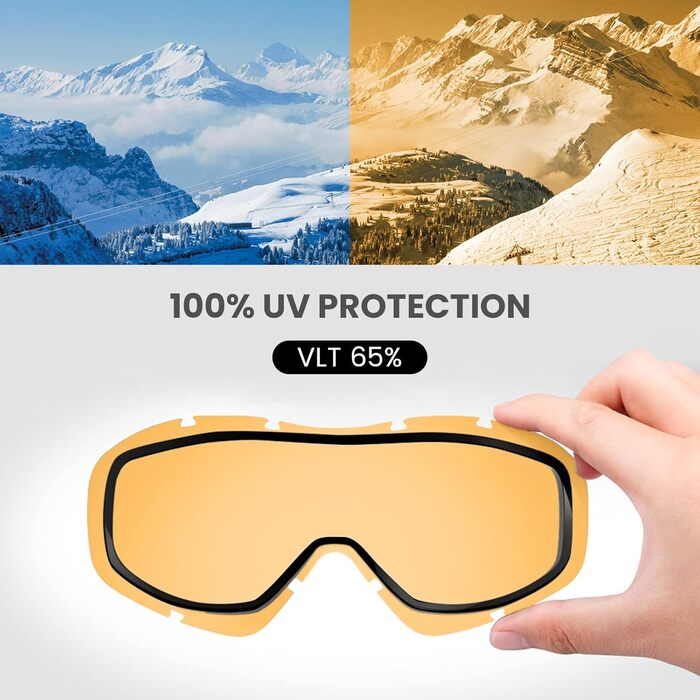 Універсальні лижні окуляри OutdoorMaster OTG з антифогом, 100% UV-захистом, для чоловіків і жінок, підходять для окулярів, для сноуборду та лиж, прозорість VLT65%