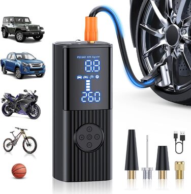Портативний електричний компресор 8000mAh, 180PSI з манометром, цифровим LED-дисплеєм, USB-зарядкою, LED-ліхтарем для авто, мотоцикла, велосипеда, м'ячів і плавзасобів
