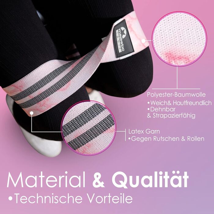 Набір еластичних смуг Majestic Sport Booty Band Set: 3 рівні, 3 дизайни, сумка для перенесення. Для фітнесу, тренувань сідниць та стегон. Кольори: мармур (білий, рожевий, чорний)