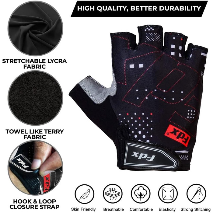 Фархівські велоперчатки FDX напівпальцеві, чорні, XL: дихаючі, з гелевою підкладкою, захист від ударів, для MTB та шосе