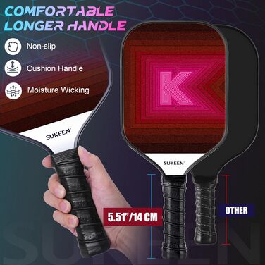 Набір ракет для піклболу Sukeen: 2 ракетки з фібергласовою поверхнею, для чоловіків та жінок, рожево-червоний колір