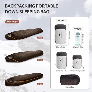 Спальний мішок Naturehike Snowbird Entendaunen, 1000G, темно-коричневий, для дорослих, унісекс