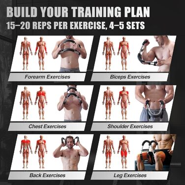 Тренажер для рук Twister з 6 рівнями навантаження (30-50 кг/30-150 lbs), портативний тренажер для грудних м'язів зі знімним дизайном - тренажер для грудей для чоловіків для дому, офісу та подорожей, червоний 30-100 lbs 4Spring (сірий 30-100 lbs 4Spring)