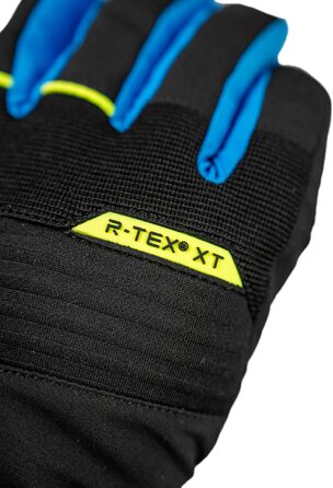Дитячі гірськолижні рукавички Reusch Benji R-TEX XT водонепроникні з сенсорною функцією, чорно-синьо-жовті, розмір 6.5