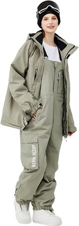 Комплект зимового костюма HOUZONIY: куртка та штани для катання на лижах та сноуборді, водонепроникний, знімний капюшон, кольори: 384 (хакі) + 2021 (чорний)