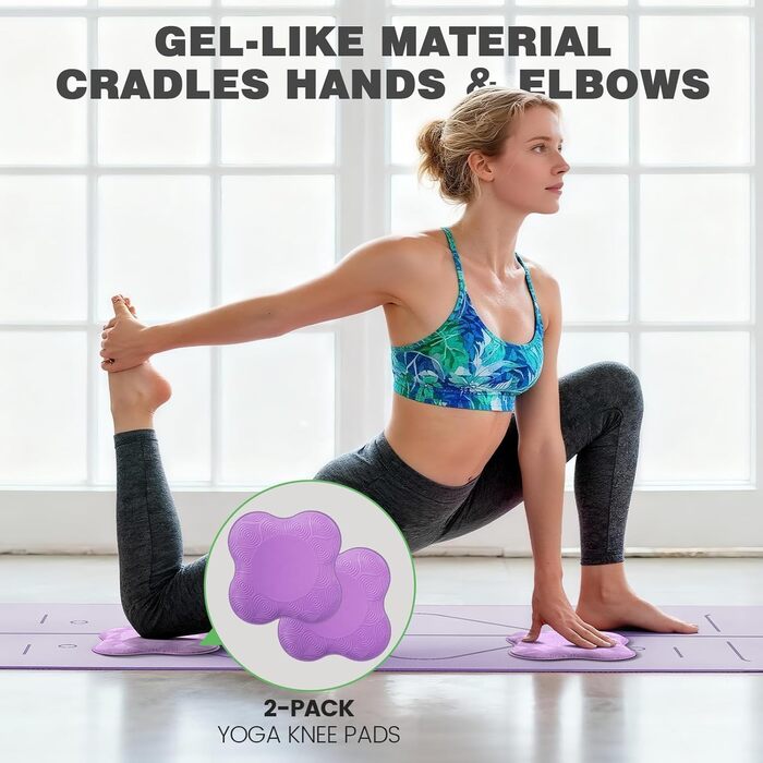 Йога мат Soontrans, 8 мм, TPE, з гумовими стрічками, килимком для колін, фітнес мат для пілатесу та тренувань (фіолетовий, 183x68 см)