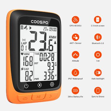 COOSPO BC107 Велокомп'ютер бездротовий, водонепроникний IP67, Bluetooth Ant+, 2,4