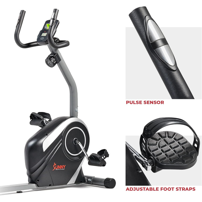 Магнітний велотренажер Sunny Health & Fitness SF-RB4616S для дому, 8 рівнів навантаження, LCD-монітор, вимірювання пульсу, до 136 кг