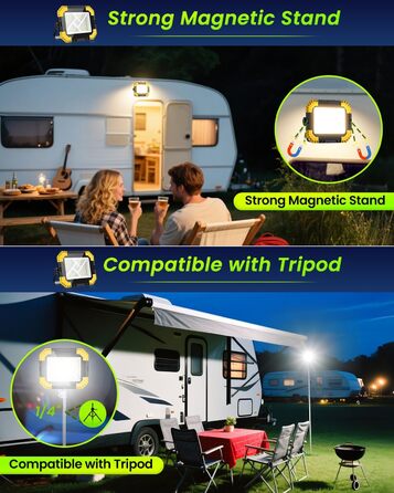 LED прожектор на акумуляторі CLV 200W, 20000mAh, IP66, вологостійкий, 4 режими, 2 рівні яскравості, для кемпінгу, USB, сонячна панель, для будівництва, жовтий