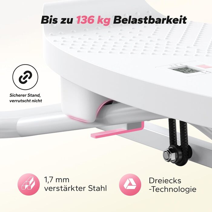 Баланс-борд MERACH для дорослих з дисплеєм, тренажер рівноваги з 2 еластичними стрічками, до 136 кг, для бокової мобільності, реабілітації та координації, для дому, білий