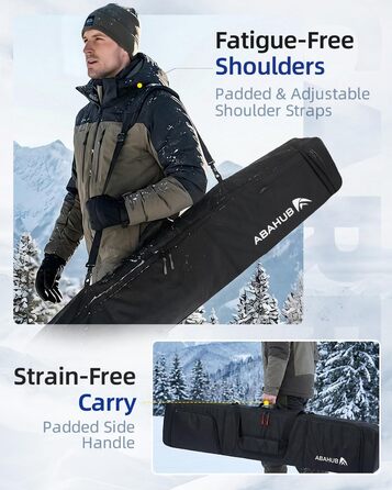 Чохол для сноуборду Abahub, водонепроникний, чорний, 163 см. Підходить для аксесуарів та перевезень літаком