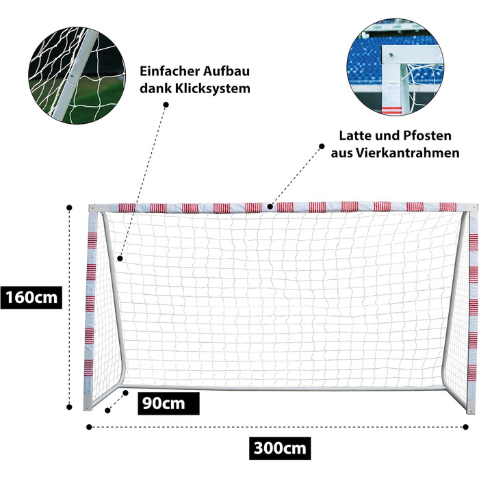 Футбольні ворота Sandora Volley XL 300x200x90 см або L 300x160x90 см Ron-Robert Zieler Edition червоно-білі для дітей і підлітків