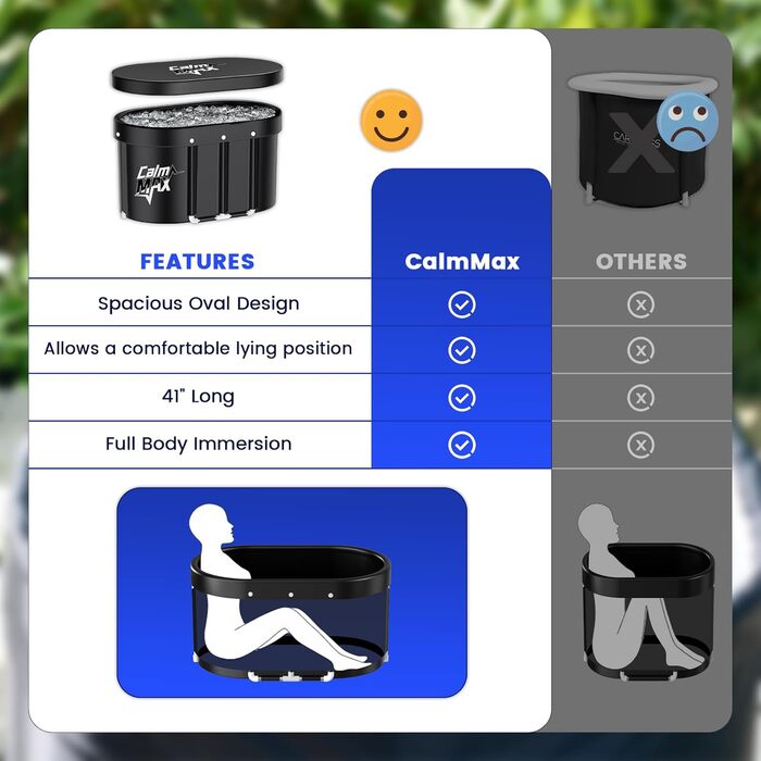 Ванна для криотерапії CalmMax Ovale – 450 л, переносний бак для холодної води, 5 шарів, для спортсменів, 105 x 103 см