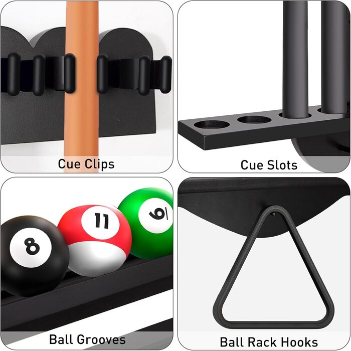 Стенд для київ Leogreen на 8 київ, 18 куль, 3 підставки для куль та рулон паперу. Настінний органайзер з дерева для більярдних кімнат, барів та клубів
