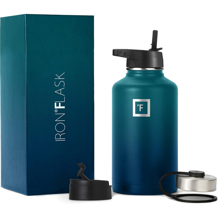 Спортивна пляшка Iron Flask 1890 мл, 3 кришки, вакуумна термокружка з нержавіючої сталі, подвійні стінки, металева каністра