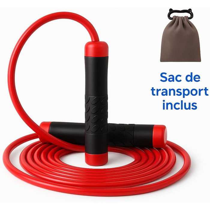 Стрибкове канат Titan-Springseil: 3 м, регульований, з вагою для тренувань, Кросфіт, Фітнес, Бокс, MMA, спортзал (червоний)