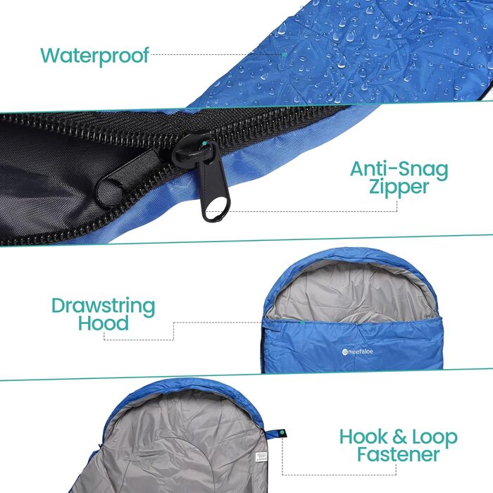 Спальний мішок Mumienschlafsack для дорослих - легкий, компактний, водонепроникний з капюшоном, 220x85см, теплий, пральний, для кемпінгу, походів, подорожей, зелений (королівський синій)