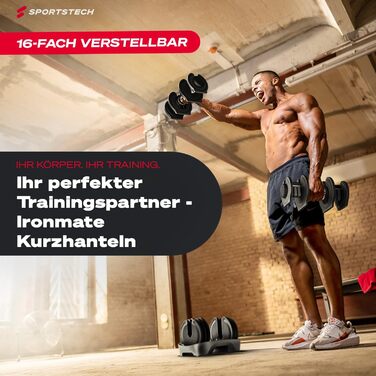 Ironmate Регульовані гантелі для дому, 1.5-18/24/40 кг, з набором дисків, 12-16 ваг, компактні, з неслизьким грифом, для силових тренувань, з підставкою (Ironmate 40 чорні)