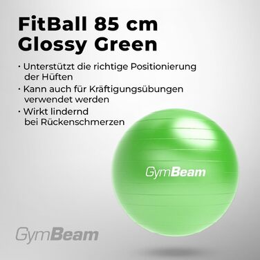Гімнастичний м'яч GymBeam 85 см із насосом, зелений – для стабільності, зміцнення м'язів та профілактики болю у спині