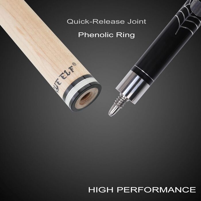 Більярдний кий CUEELF з жорстким кейсом, низький кут відхилення, професійний, 553-595 г, 19.5 oz, модель 