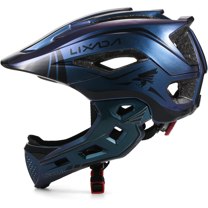 Дитячий велосипедний шолом Lixada Fullface 2-в-1, знімний підборідник, регульований розмір 52-58 см, для велосипеда та скейтборду, синьо-фіолетовий