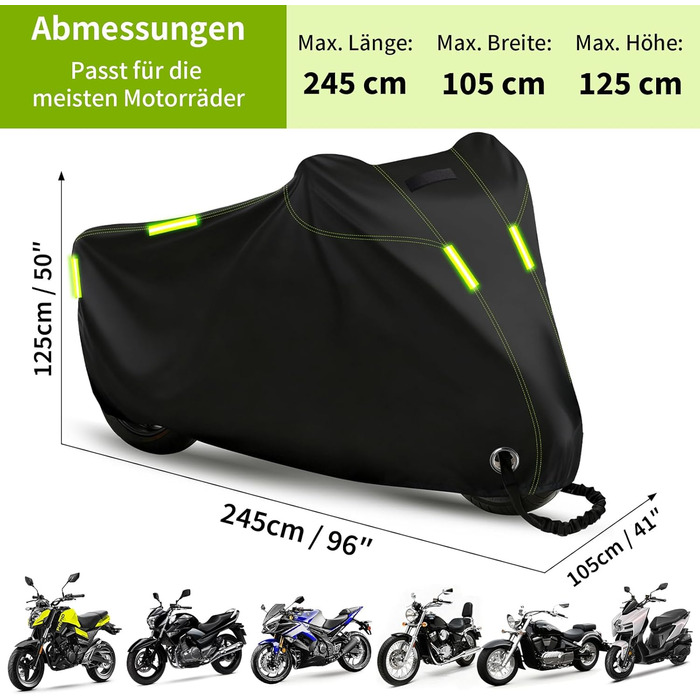 Водонепроникний чохол для мотоцикла та скутера 210D Oxford, захисний тент від дощу, снігу та UV-променів з вітрозахисними пряжками (S, 245x125x105 см)