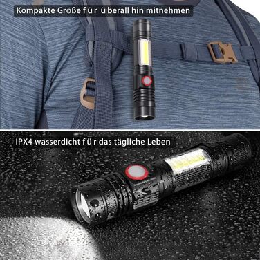 Набір ліхтариків Karrong LED (2 шт) — Потужний акумуляторний ліхтар 3000 Лм з магнітом, COB боковим світлом, зумом та USB-зарядкою, водонепроникний, для кемпінгу та авто, чорний
