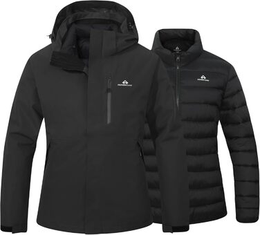 Зимова куртка Pioneer Camp для жінок – 3 в 1, для катання на лижах та сноуборді, водонепроникна, дихаюча, з бавовняною підкладкою (Чорний, L)