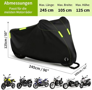 Водонепроникний чохол для мотоцикла та скутера 210D Oxford, захисний тент від дощу, снігу та UV-променів з вітрозахисними пряжками (S, 245x125x105 см)