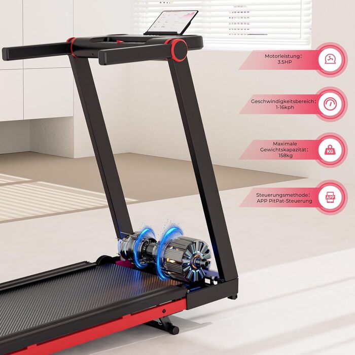 Біговий доріжки DeerRun для дому, Walking Pad з нахилом 6% та поверхнею для бігу 42 x 112 см, складаний з AI тренером та мультиплеєром, чорний