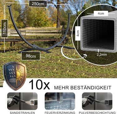 Гамак Potenza з каркасом 200 кг, 250 см для балкона, саду, тераси. Сталевий каркас (графіт, червоний). Розмір: 200x120 см