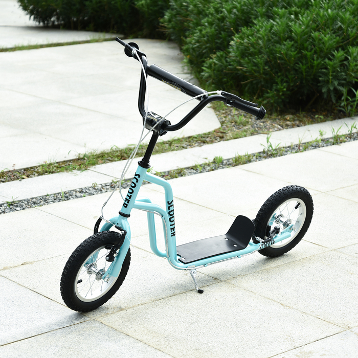 HOMCOM Scooter Kick Scooter Дитячий самокат Міський самокат з 12 дюймовими пневматичними шинами, кікборд для дітей від 5 років, синій, регульований 120x58x75-80см