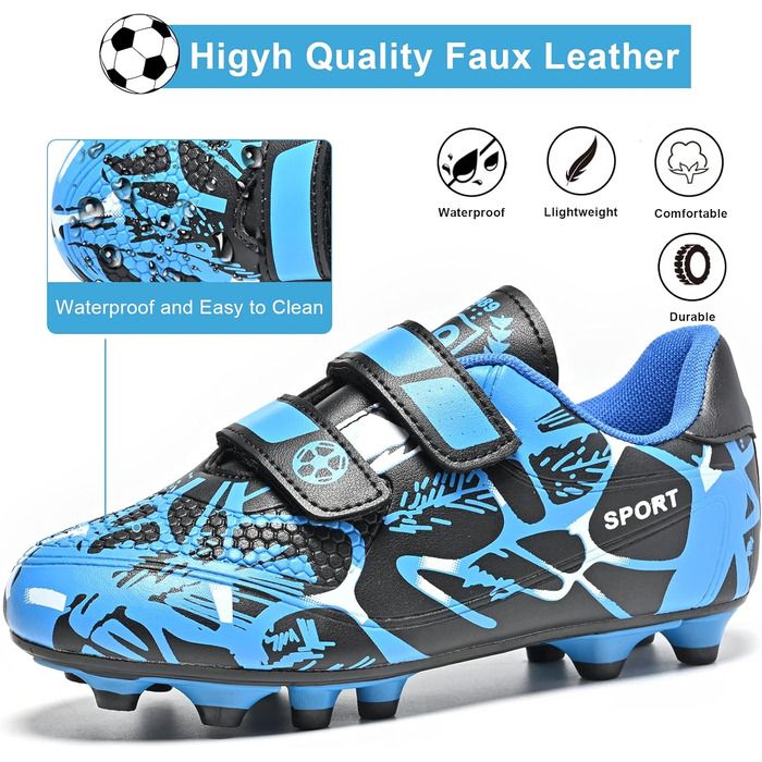 Дитячі футбольні бутси Unisex, дихаючі, для хлопчиків та дівчаток, легкі, антиковзаючі, 28-37 (31 EU), синьо-чорні