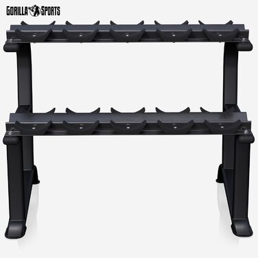 Стійка для гантелей GORILLA SPORTS, 2-рівнева, 121x65x100 см, до 250 кг, сталева, підставка для гантелей, органайзер для гантелей