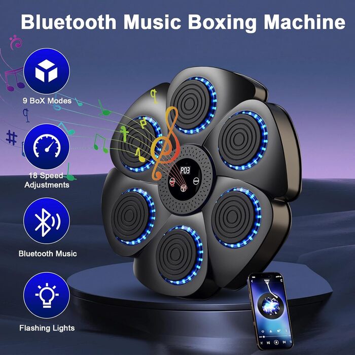 Розумна музична боксерська машина з Bluetooth, 9 режимів і 18 швидкостей, настінна, з боксерськими рукавичками для дому