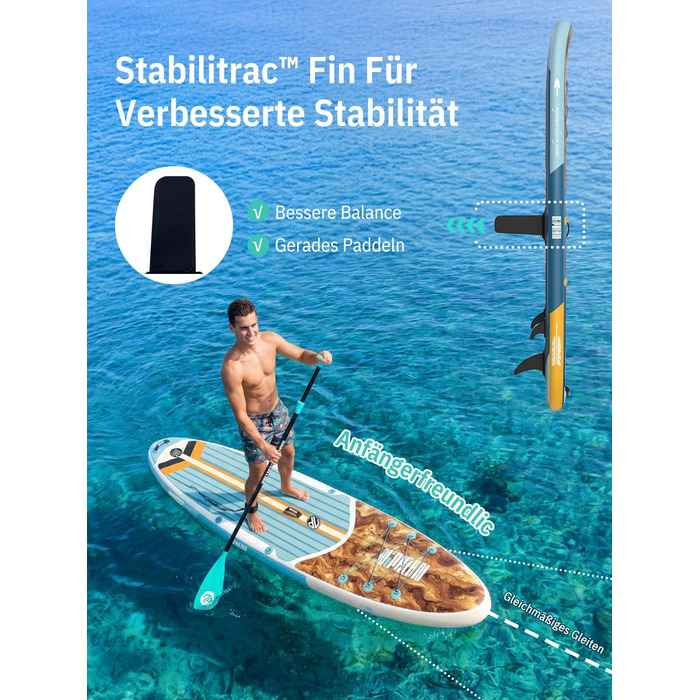 Надувне SUP-борд Niphean Stand Up Paddle Board з сидінням та аксесуарами, 320 см, для 2 осіб (200 кг), Greenwave Woodtune з StabilTrac-фіном