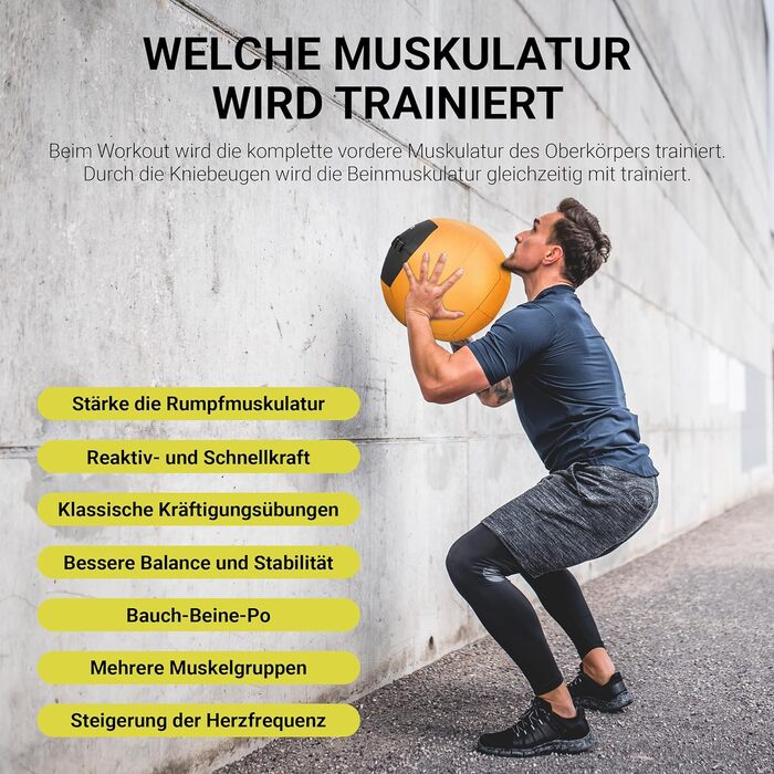 М'яч для фітнесу MSports Wall-Ball Premium 2-10 кг, медичний м'яч 6 кг, помаранчевий