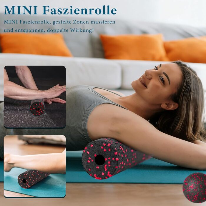Набір ролів для м'язів: Foam Roller, м'ячик для фасції, міні-ролик, дуобол для йоги та фасціального тренування (Синій/Червоний)