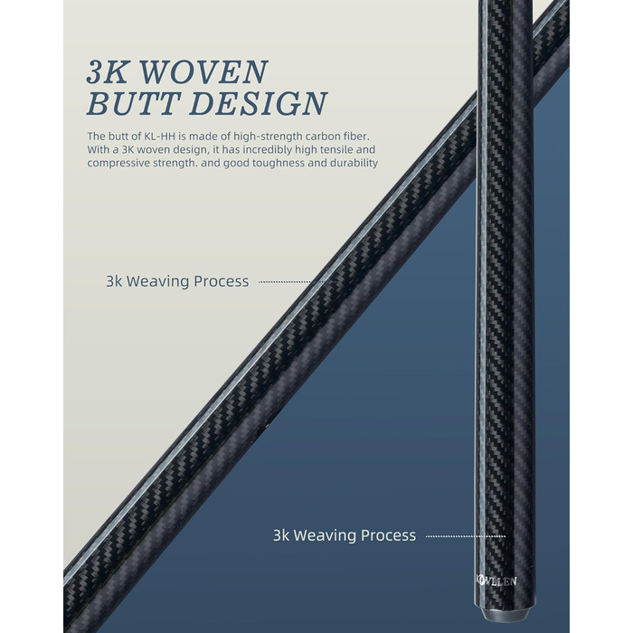 Білльярдний кий для брейків KONLLEN Heavy Hitter, карбоновий, з наконечником 12.9 мм, кий для удару, кий для пулу (KL-HH), 1/2 розділений, 3-х частинний кий для брейків та джампів, KL-HH Uniloc