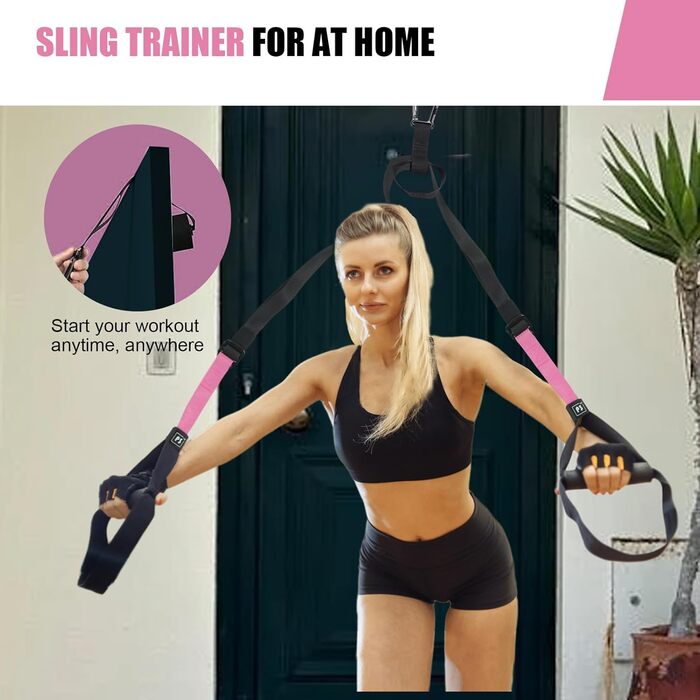 Слінг-тренажер для повного тіла для домашнього спортзалу. У комплекті: сумка-мішок та інструкція. Рожевий колір