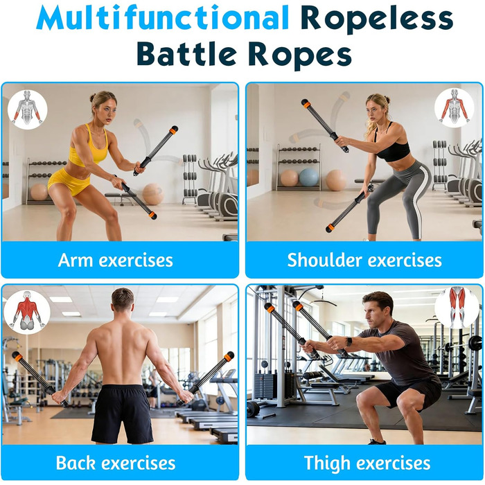 Битва мотузок TOGETDREAM: регульовані тренувальні канати без мотузки для силових тренувань, кардіо та спалювання жиру, чорний