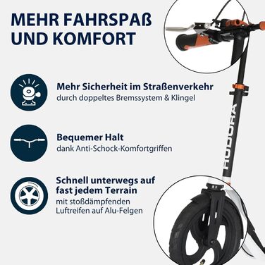 Самокат HUDORA BigWheel Air 230 з ручним гальмом, алюмінієвий, надувні колеса, міський, регулювання висоти, до 120 кг