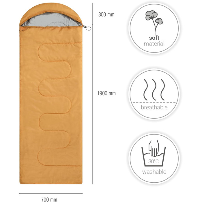 Спальний мішок Paco Home для дорослих та дітей. Дихаючий, водонепроникний, для кемпінгу та подорожей. Оранжевий, 220x70x4 см